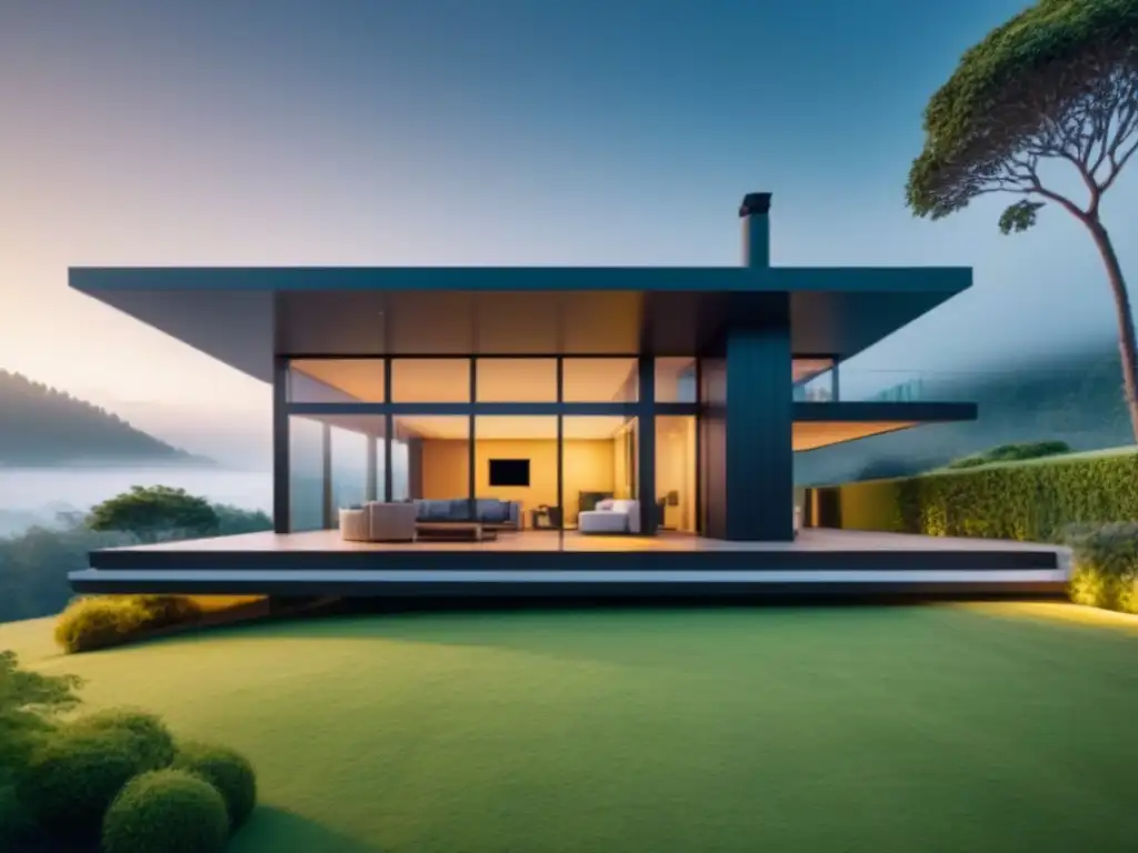 Vivienda futurista: extensión de plazos hipotecarios y deuda total Imagen detallada de casa moderna con techo transparente, rodeada de naturaleza, simbolizando extensiones plazo hipotecas deuda
