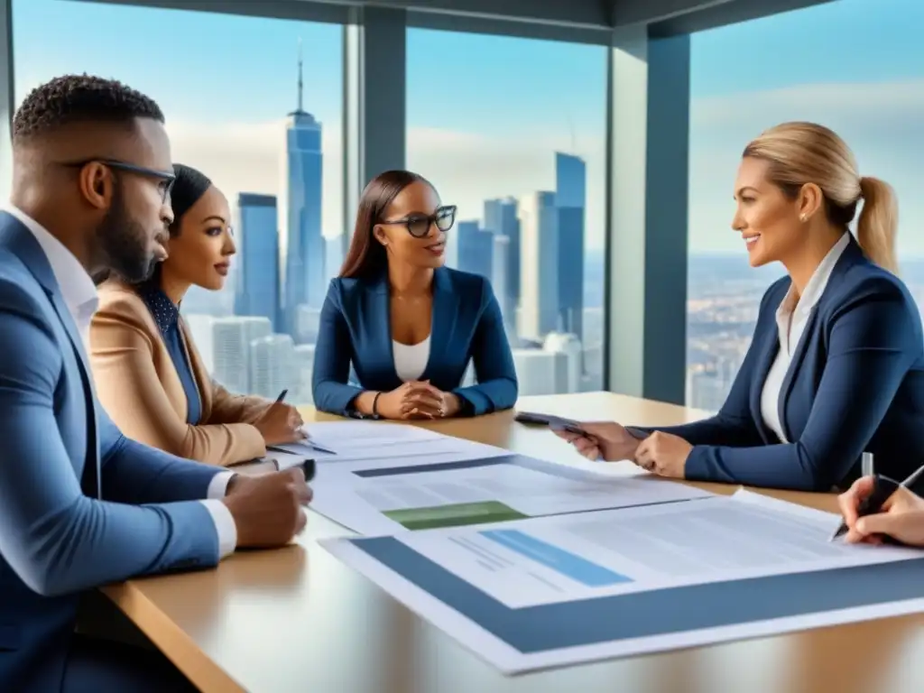 Reunión inclusiva: diversidad en la industria inmobiliaria Una imagen detallada y diversa de personas en una reunión colaborativa en una oficina moderna, resaltando la inclusión en el mercado inmobiliario