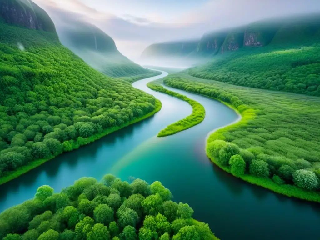 Imagen 8k de ecosistema restaurado: naturaleza exuberante y diversa Imagen impactante de paisaje restaurado y diverso, con bosques verdes, ríos limpios y vida silvestre