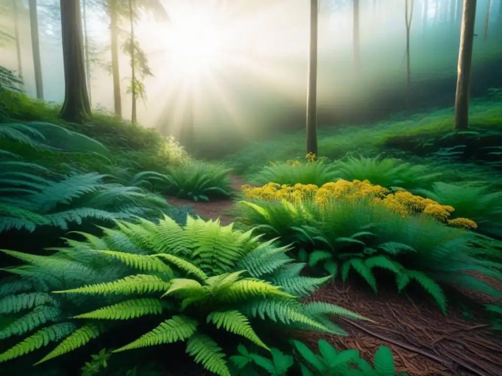 Ecosistema restaurado: biodiversidad en alta resolución Una imagen impresionante de restauración paisajes vegetación nativa crucial, con diversa flora nativa floreciendo en armonía