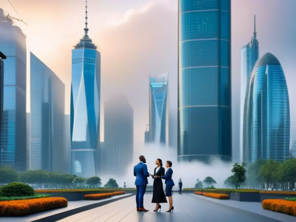 Mercado inmobiliario: debate en la ciudad futurista Una imagen moderna de un bullicioso paisaje urbano con rascacielos altos y arquitectura futurista