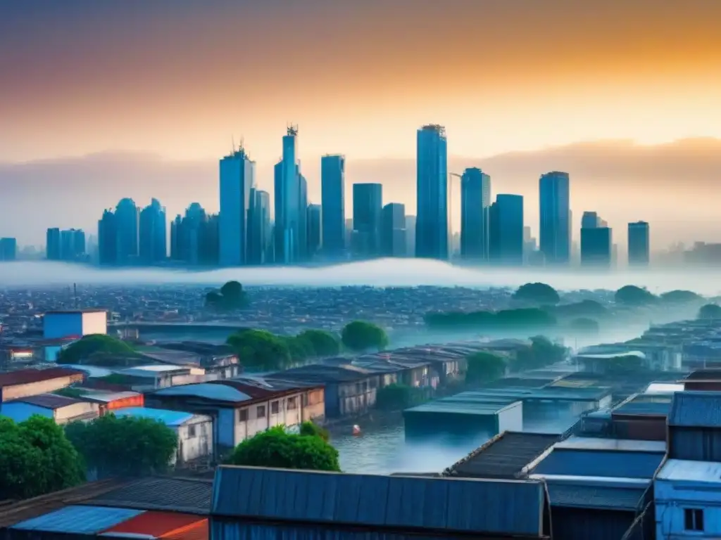 Contaminación urbana: peligros ambientales para inversores Impactante ilustración de la contaminación en la ciudad, alertando sobre factores riesgo ambiental inversor inmobiliario