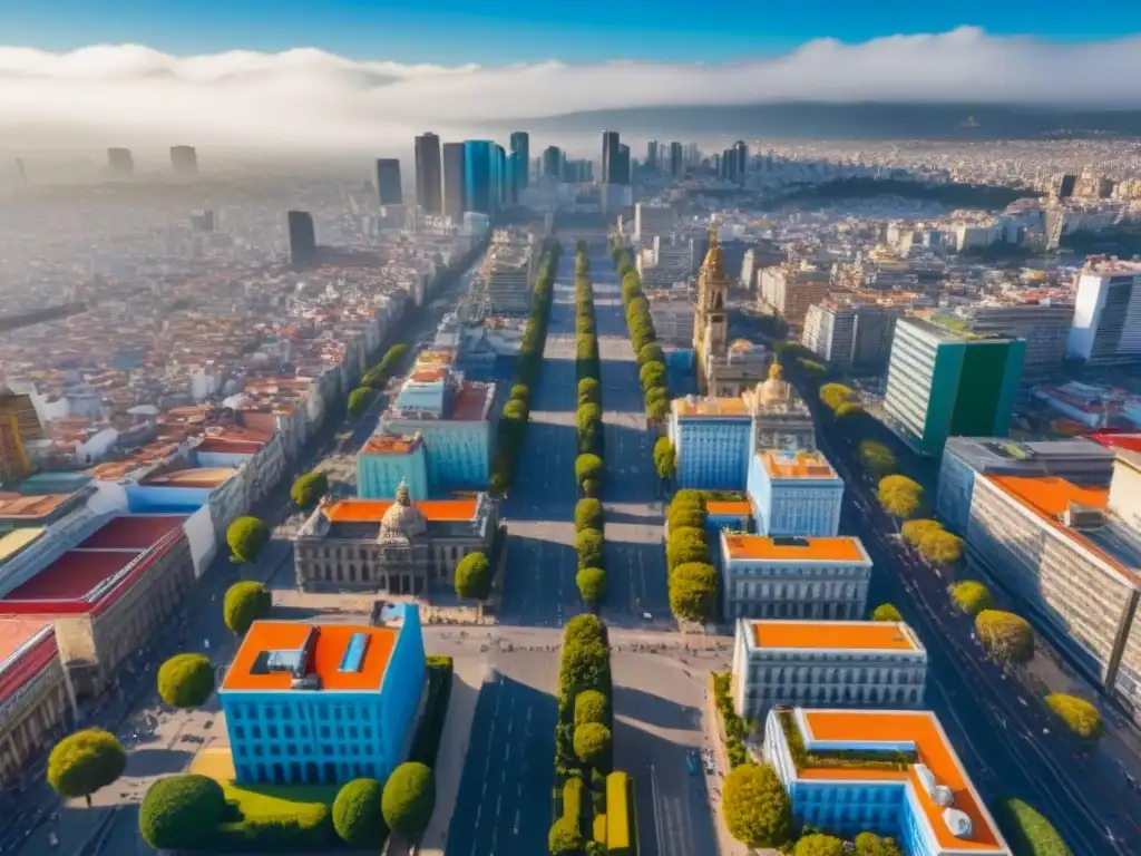 Horizonte de Ciudad de México: fusión innovadora en el mercado inmobiliario Impactante vista aérea de la Ciudad de México, fusionando rascacielos modernos con edificios históricos
