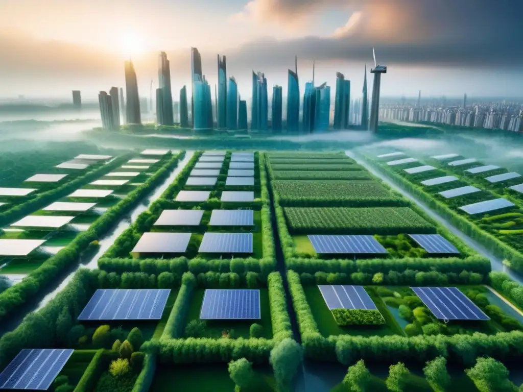Metrópolis Ecoinnovadora: Arquitectura Verde y Futurista Impacto de los cambios climáticos en el mercado inmobiliario: Futurista ciudad sostenible con arquitectura moderna y naturaleza integradas