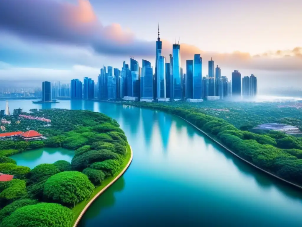 Metrópolis resiliente: skyline moderno y naturaleza exuberante Impacto de desastres naturales en el mercado inmobiliario: metrópolis vibrante y resiliente ante desafíos