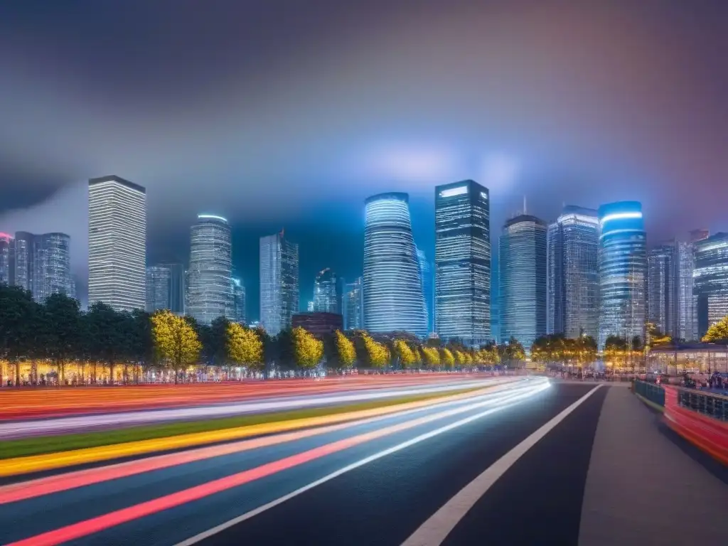Esplendor nocturno: Skyline vibrante de una metrópolis en 8K Impacto de los Juegos Olímpicos en el mercado inmobiliario: una ciudad nocturna llena de vida y luces vibrantes