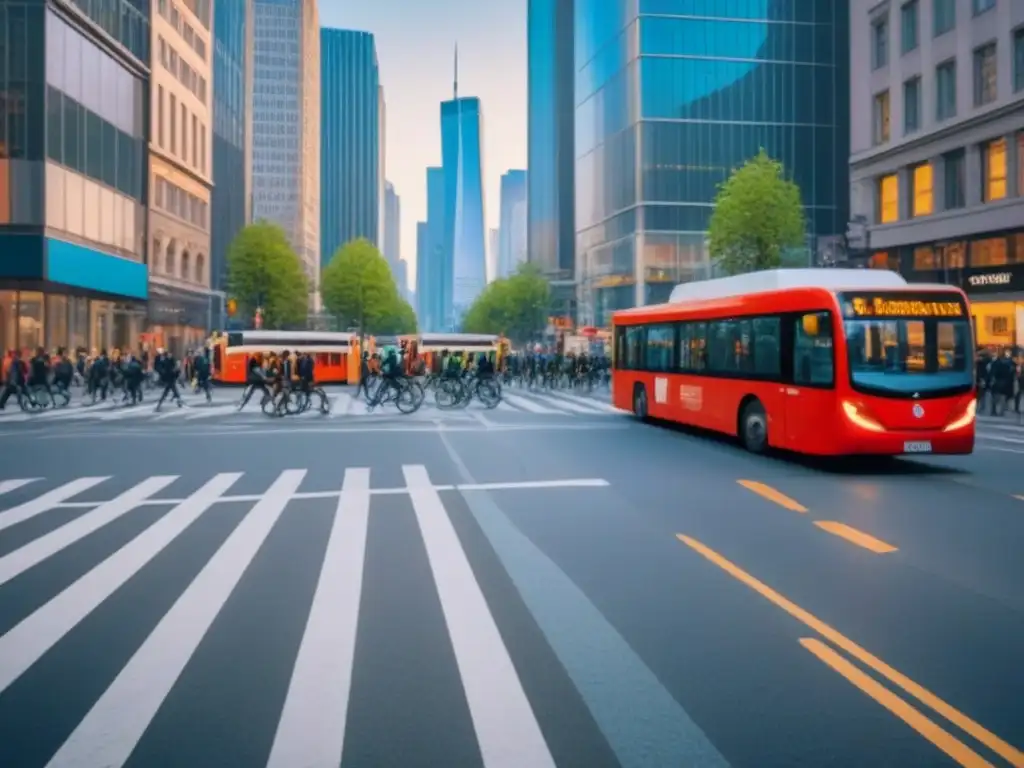 Escena urbana moderna: interacción de transporte en ciudad conectada Impacto de la movilidad urbana en propiedades: escena de ciudad moderna con múltiples modos de transporte