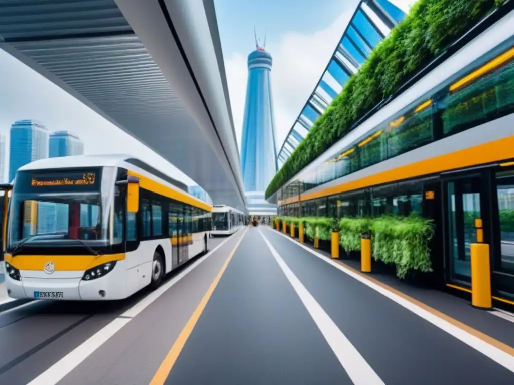 Metrópolis futurista: arquitectura sostenible y transporte verde Impacto de movilidad urbana en proyectos inmobiliarios: Ciudad futurista con arquitectura sostenible y transporte eficiente