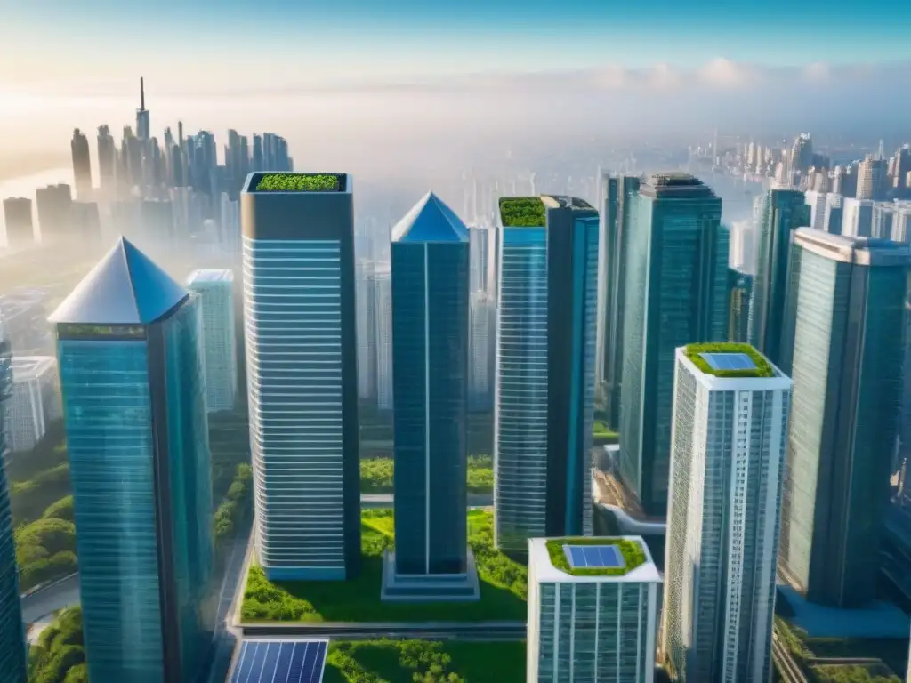 Skyline sostenible: arquitectura eco en la ciudad Impacto de la sostenibilidad en las inversiones urbanas: rascacielos ecofriendly contrastan con edificios tradicionales