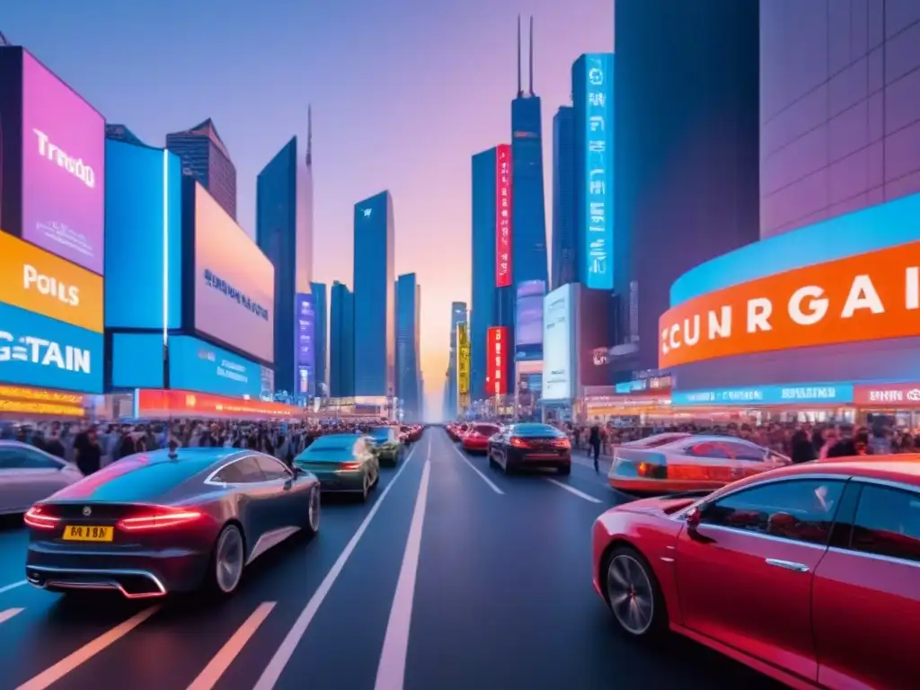 Metrópolis futurista: luces neon y autos autónomos Impacto de la tecnología en el desarrollo urbano: una metrópolis futurista llena de luces neón, autos autónomos y drones