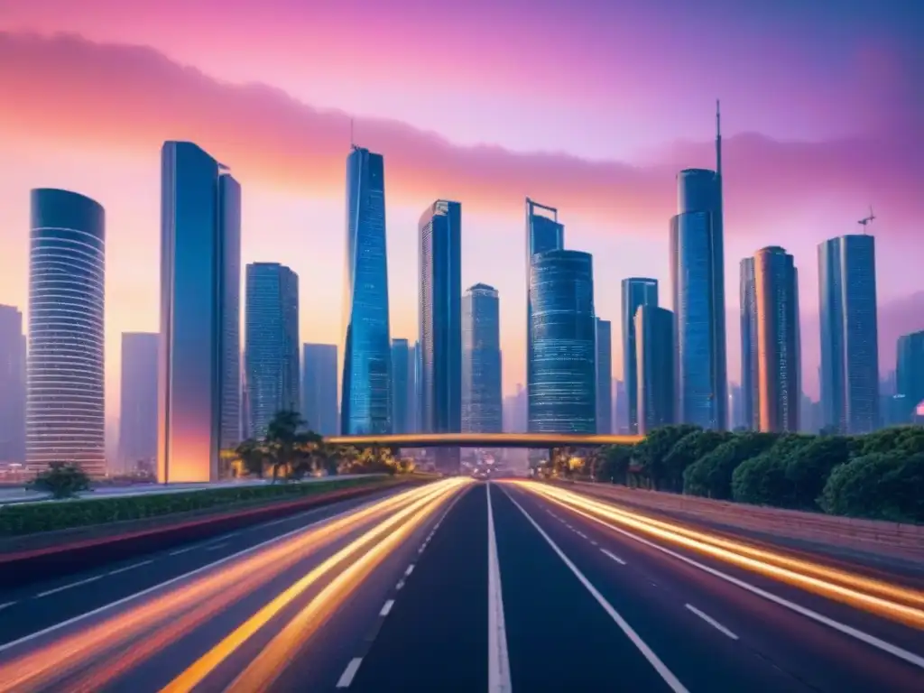 Una imponente ciudad moderna con rascacielos reflejando cambios económicos globales en el sector inmobiliario