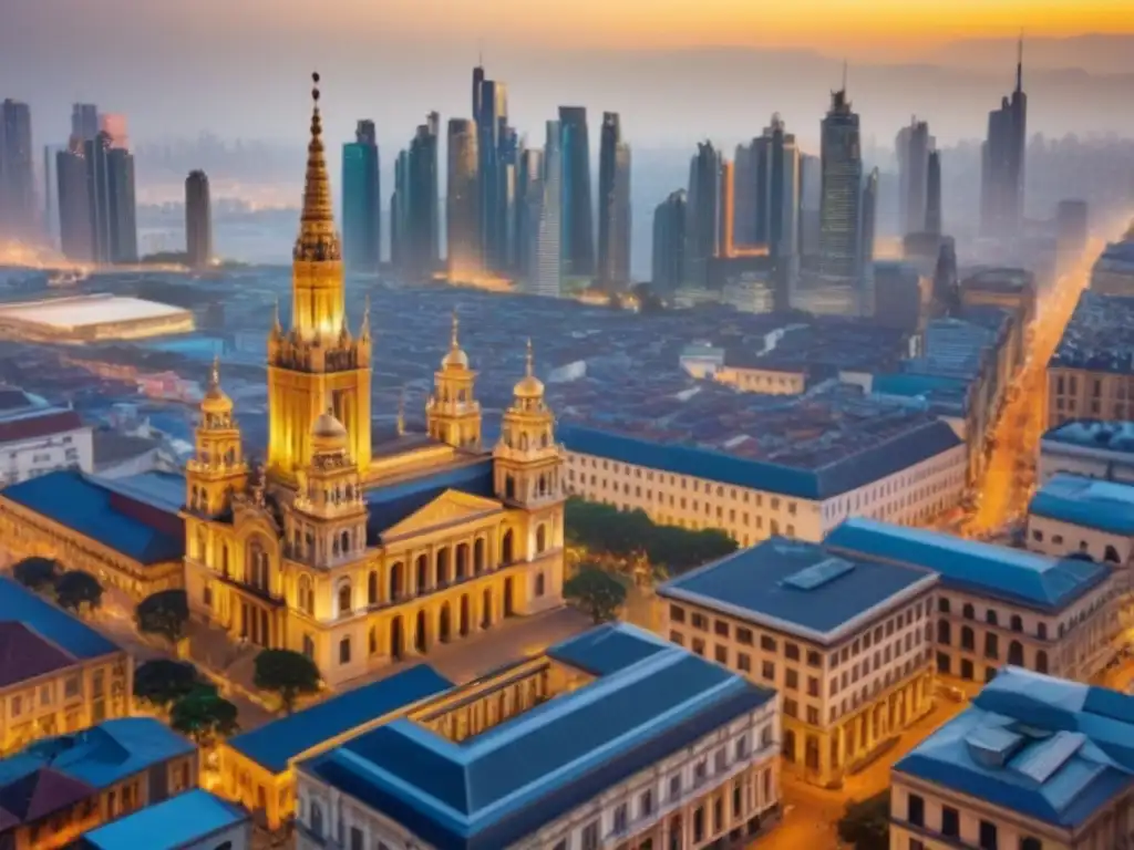 Edificio histórico en la modernidad: conservación y progreso urbano Imponente edificio histórico conservado en medio de una ciudad moderna, destacando la conservación patrimonial en valor inmobiliario