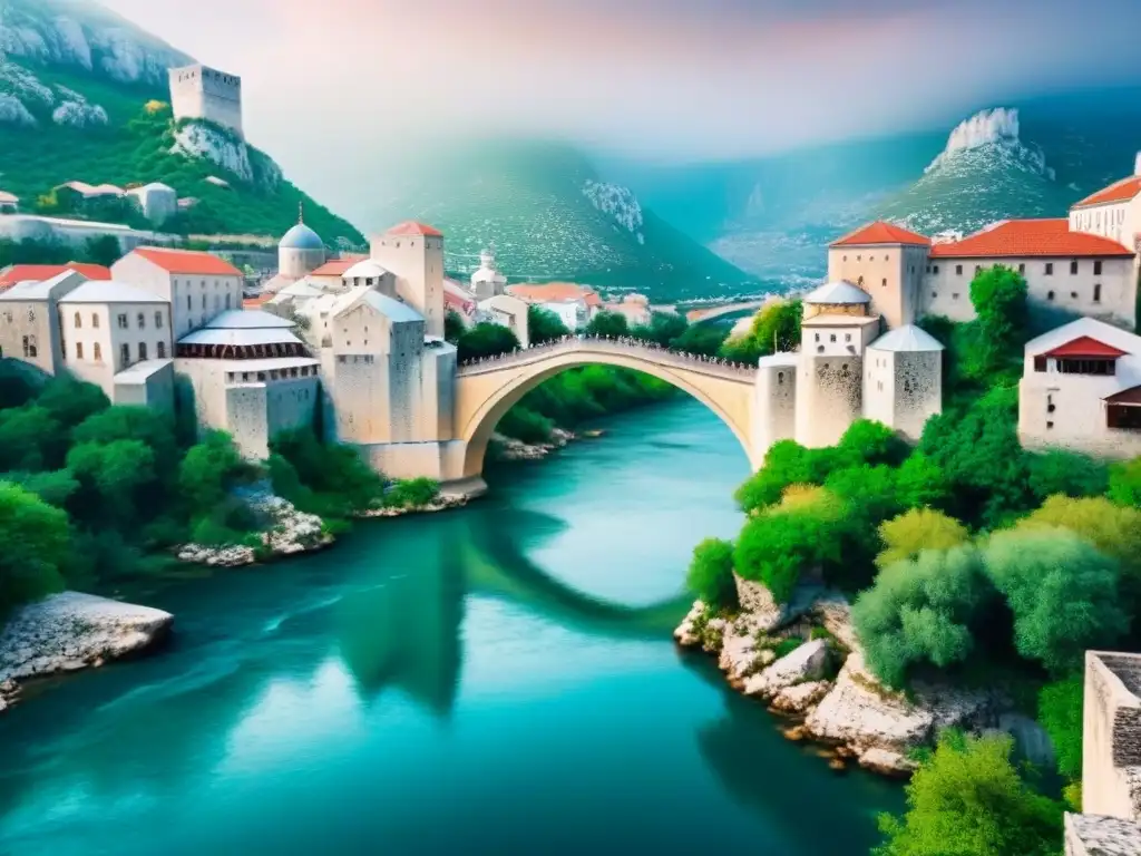 Esplendor del Puente de Mostar: Arquitectura Otomana en Bosnia Imponente puente de Mostar en Bosnia y Herzegovina, reflejo de la arquitectura Balcanes historia diversidad cultural