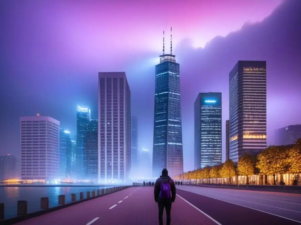 Espectacular skyline urbano protegido al anochecer Imponente rascacielos de cristal en una ciudad bulliciosa al anochecer, destacando la importancia de un buen seguro