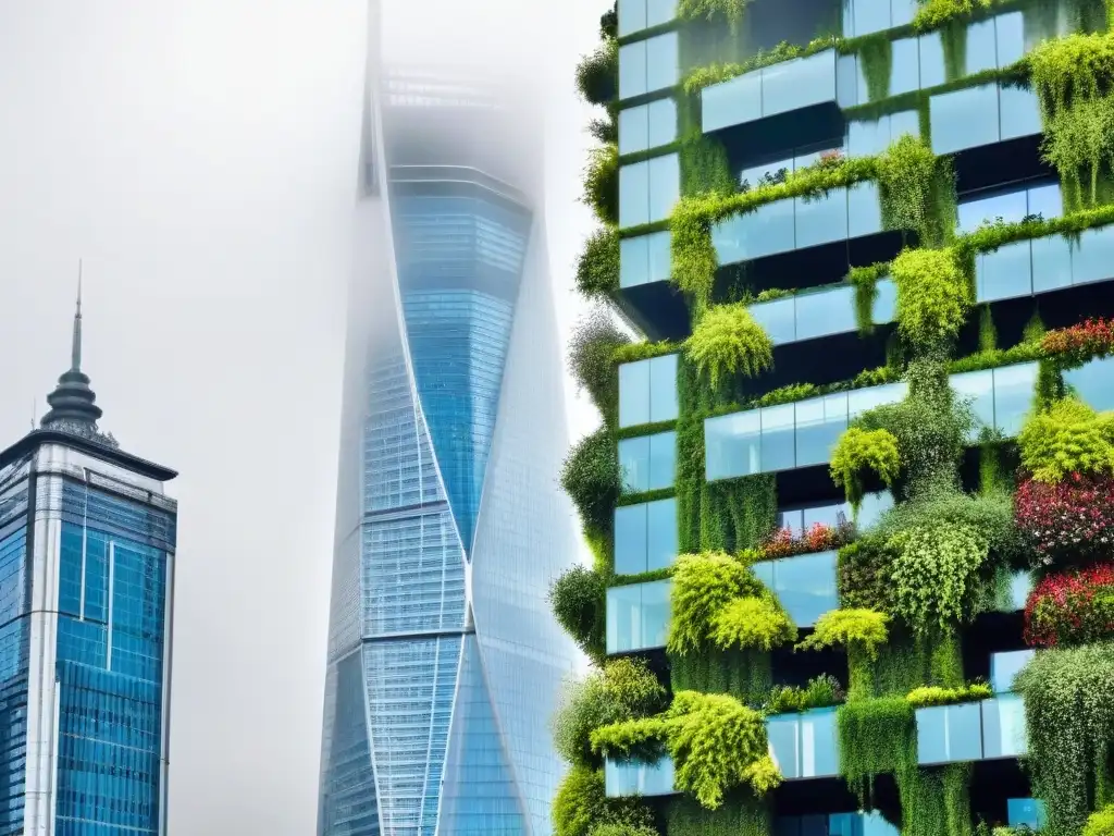 Espectacular rascacielos con jardines verticales en la ciudad Imponente rascacielos con jardines verticales en armonía con la ciudad
