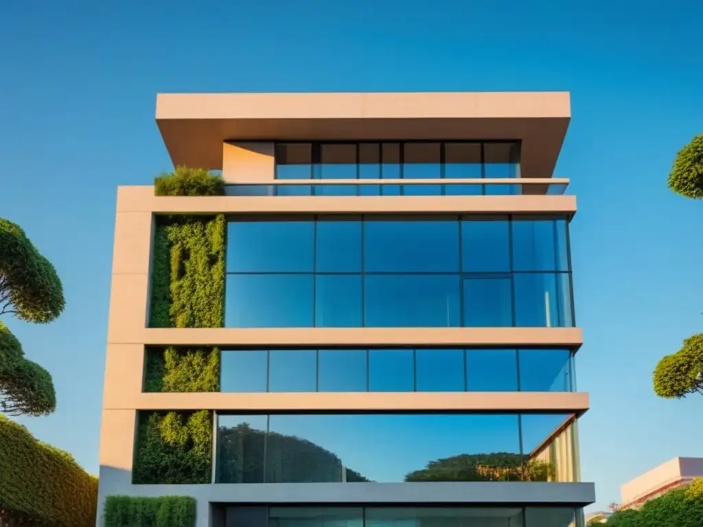 Edificio innovador en Ciudad de México: inversión segura y modernidad Una impresionante arquitectura moderna en Ciudad de México, rodeada de vegetación, bajo un cielo azul claro