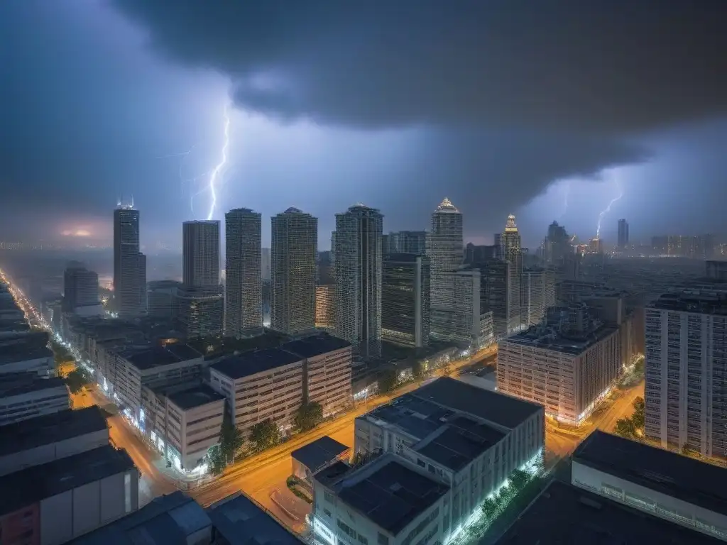 Horizonte urbano resiliente ante desastres naturales: ciudad moderna en 8k Impresionante ciudad comercial con seguros desastres naturales propiedades comerciales