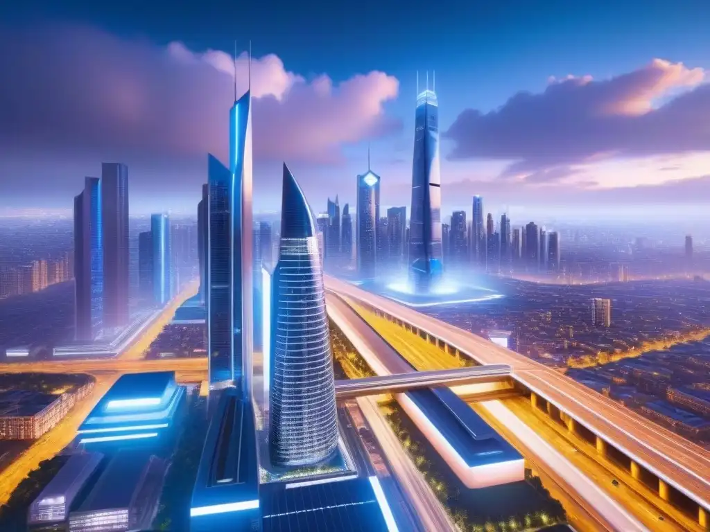 Metrópolis futurista nocturna: avance y modernidad Impresionante ciudad futurista de noche con impacto en estabilidad monetaria mercado inmobiliario