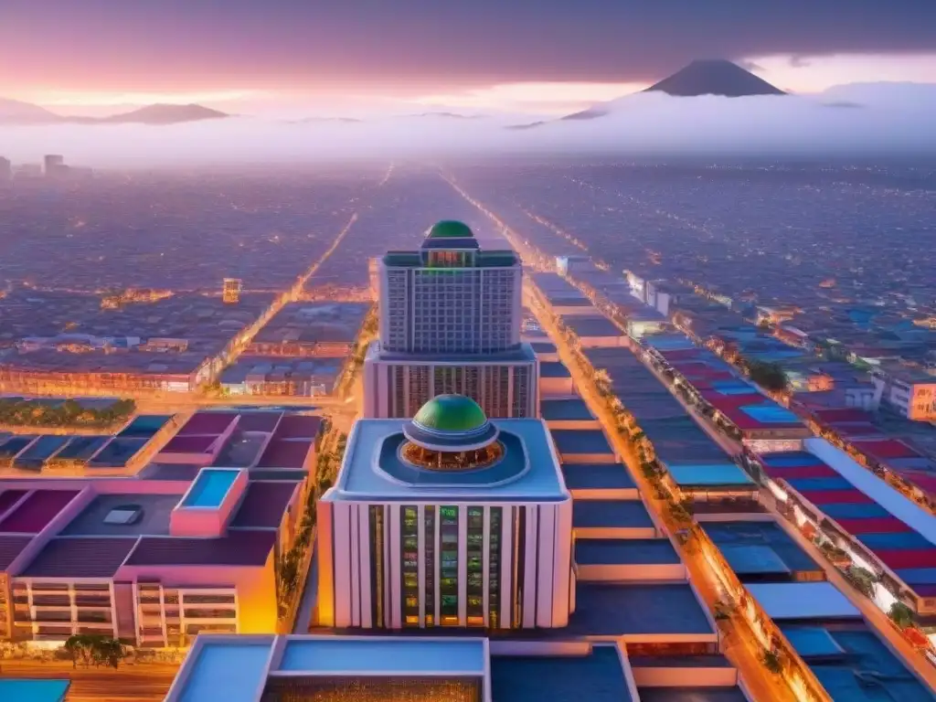 Ciudad futurista de México: innovación y progreso urbanístico Impresionante ciudad futurista de México con rascacielos y una mezcla de arquitectura tradicional y moderna