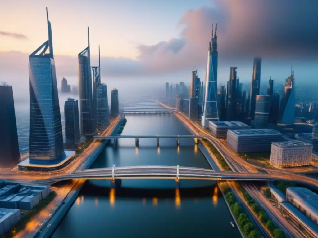Metrópolis futurista: tecnologías de preservación avanzada en acción Impresionante ciudad futurista con tecnología de preservación de infraestructuras en acción