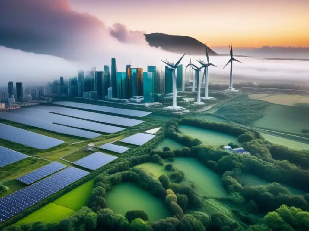 Metrópolis futurista: arquitectura verde y sostenible 'Impresionante ciudad futurista verde con energías renovables y transporte avanzado, mostrando armonía entre urbanismo y naturaleza