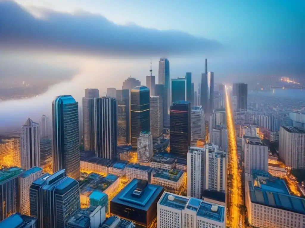 Metrópolis diversa: impacto global de ventas a extranjeros Impresionante ciudad global con rascacielos modernos y edificios históricos, reflejando la venta de propiedades a extranjeros