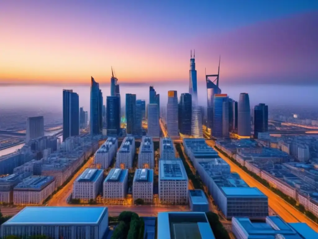 Horizonte urbano: fusión de estilos arquitectónicos al atardecer Impresionante ciudad moderna al atardecer, fusionando historia y futurismo con impuestos herencia propiedades inmobiliarias
