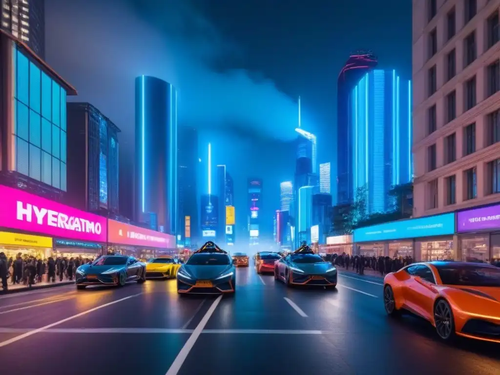 Metrópolis futurista: luces neón y tecnología digital en la ciudad nocturna Impresionante ciudad nocturna con impacto tecnología desarrollo urbano