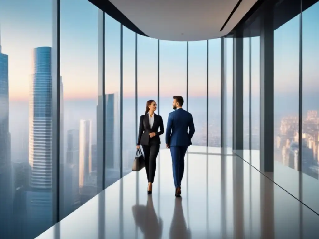 Edificio de oficinas moderno y próspero en zona comercial vibrante Impresionante edificio de oficinas con arquitectura moderna, reflejando un paisaje urbano vibrante