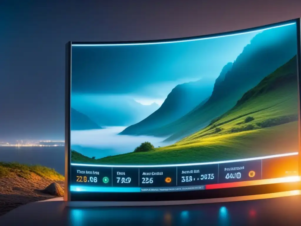 Análisis de riesgo ambiental: detallado y ultrarrealista en 8k Impresionante herramienta de evaluación de riesgo ambiental para bienes raíces en una interfaz futurista de alta tecnología