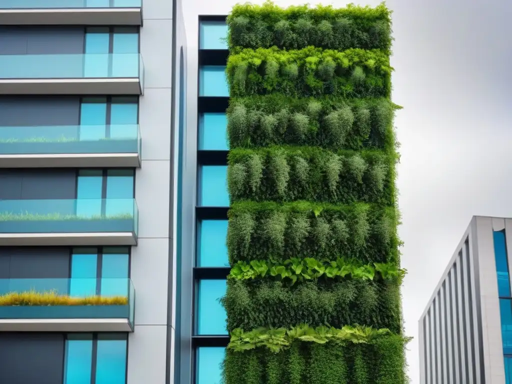 Jardín vertical: fusión natural y arquitectónica en edificio moderno Una impresionante jardinería vertical para edificios en armonía con la arquitectura moderna