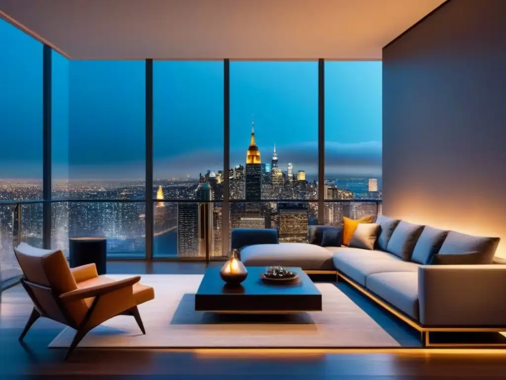 Penthouse de lujo con vista nocturna a la ciudad Impresionante penthouse moderno con vista nocturna de la ciudad para atraer compradores propiedades lujo
