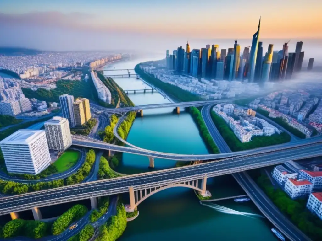 Red de puentes y túneles: conectividad urbana innovadora Impresionante red de puentes y túneles en inmobiliaria conectando la bulliciosa ciudad