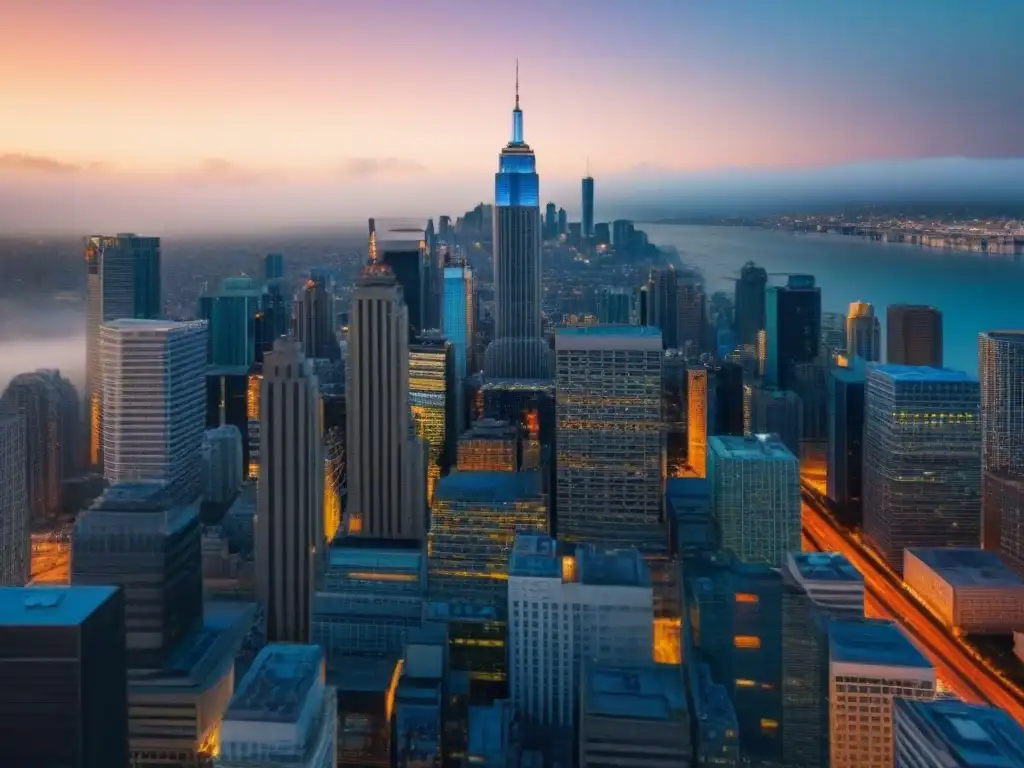 Skyline diverso: inversión en bienes raíces Impresionante skyline urbano diverso con rascacielos modernos y edificios históricos