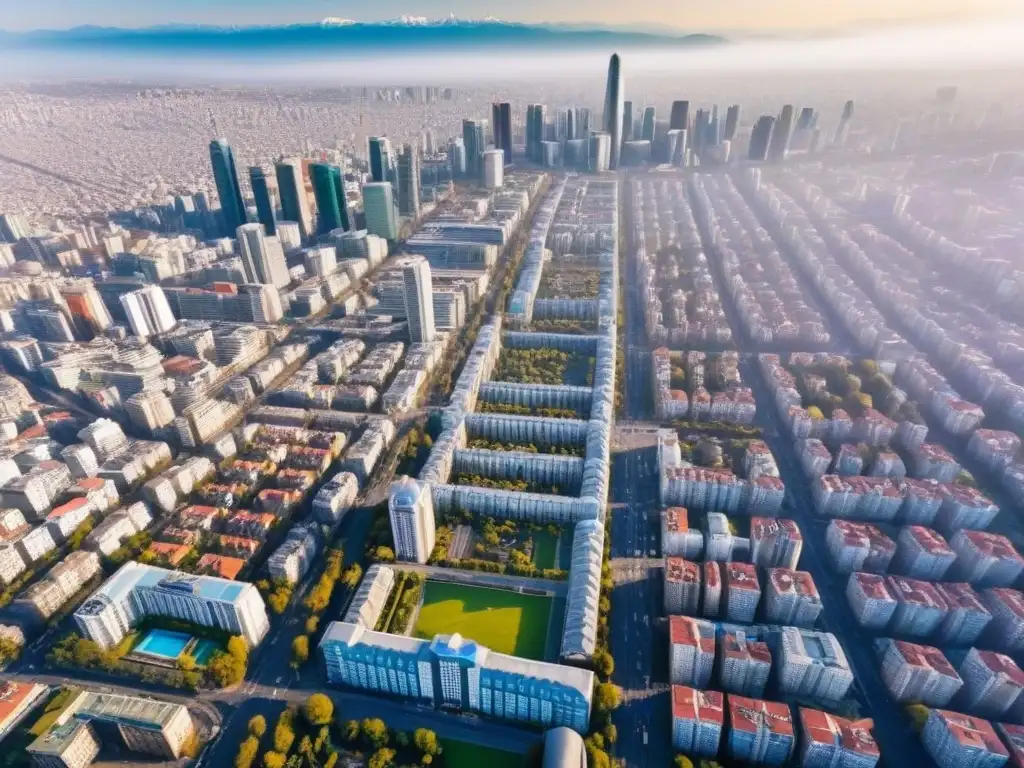 Panorámica urbana de Santiago, Chile: historia y modernidad Impresionante vista aérea de la vibrante ciudad de Santiago, Chile, ideal para invertir en propiedades en Chile