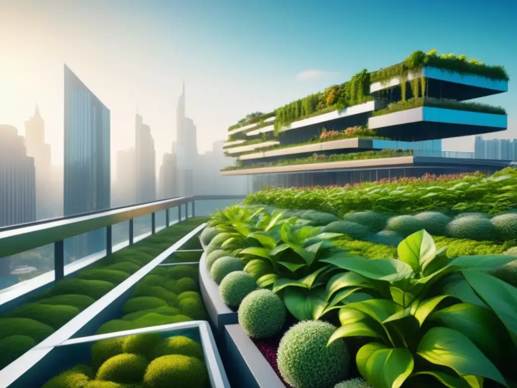 Metrópolis verde: Futurismo sostenible en 8k Increíble metrópolis futurista con rascacielos verdes y techos ecológicos
