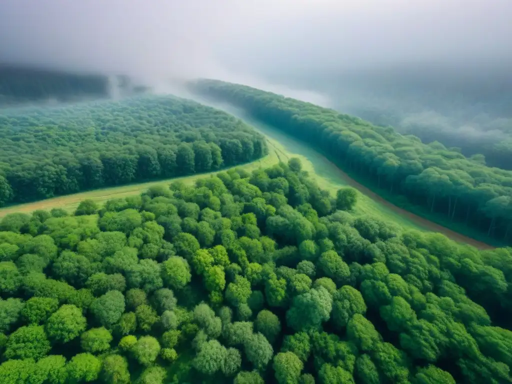 Reforestación sostenible: armonía entre naturaleza y tecnología Increíble vista aérea de un bosque verde en restauración con tecnologías verdes
