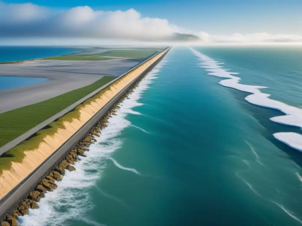 Avanzado sistema de protección costera: tecnología y naturaleza en armonía Infraestructura costera innovadora para la prevención de riesgos, con tecnología avanzada y diseño integrado en entorno natural