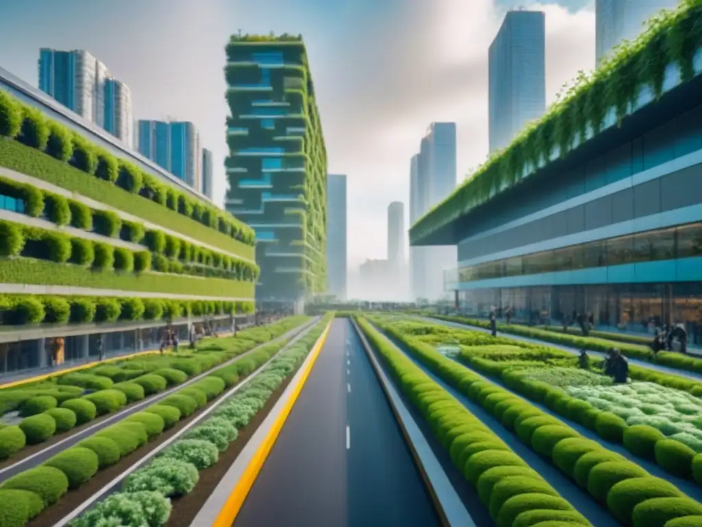 Ciudad sostenible del futuro: naturaleza y tecnología en armonía Inversión en infraestructura verde: Ciudad futurista con tecnología sostenible y naturaleza integradas armoniosamente