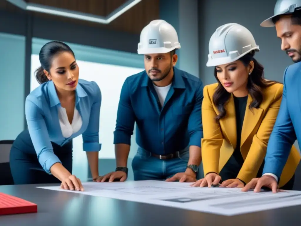 Equipo de ingenieros revisando planos en CDMX Ingenieros en México revisando normativas locales seguridad estructural