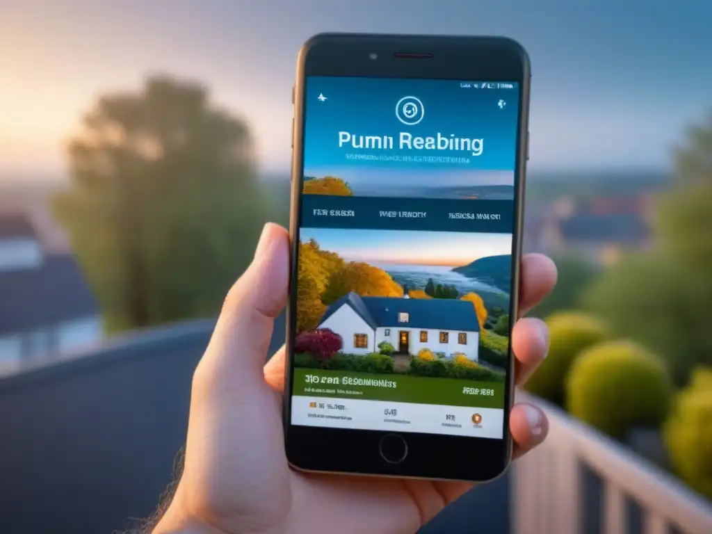 Interfaz inmobiliaria moderna y atractiva para móviles Interfaz móvil inmobiliaria moderna y vibrante, con diseño responsive y navegación intuitiva