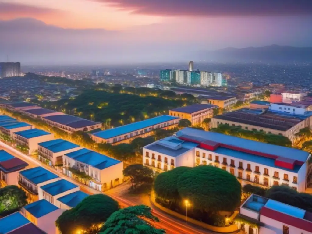 Inversión inmobiliaria en México: Ciudad moderna al anochecer Invertir en inmuebles rentables en México: ciudad mexicana vibrante al anochecer con rascacielos modernos y calles iluminadas