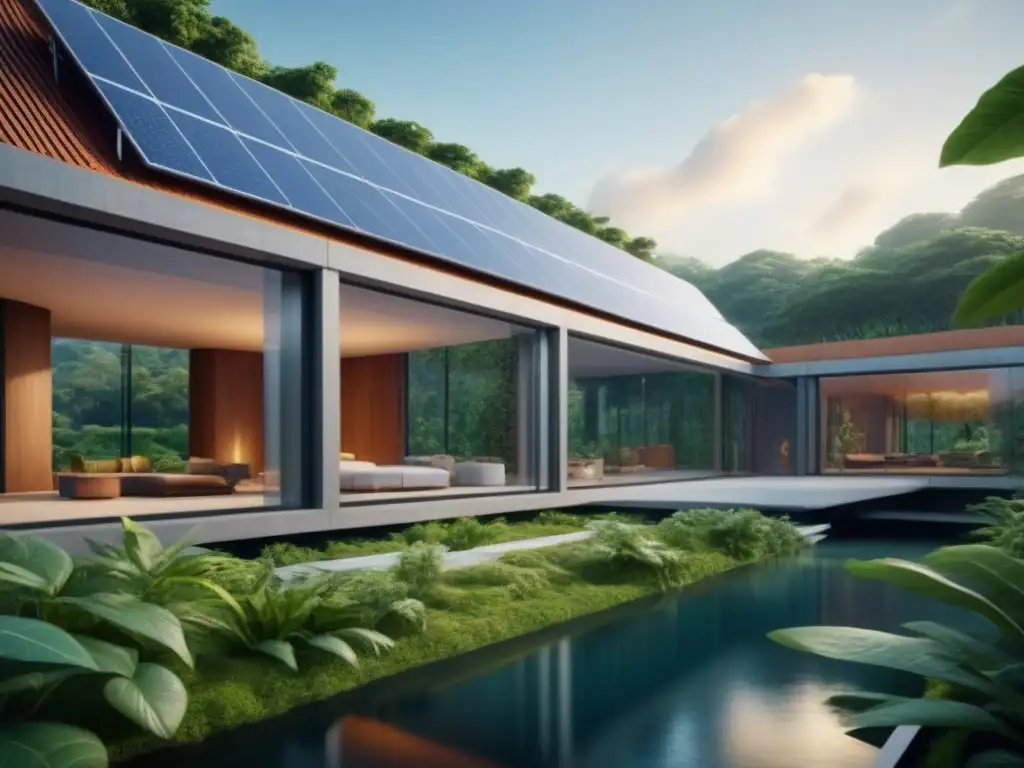 Tecnología verde en arquitectura futurista integrada con la naturaleza Innovaciones en tecnología de conservación arquitectónica aplicada en un diseño futurista integrado con la naturaleza