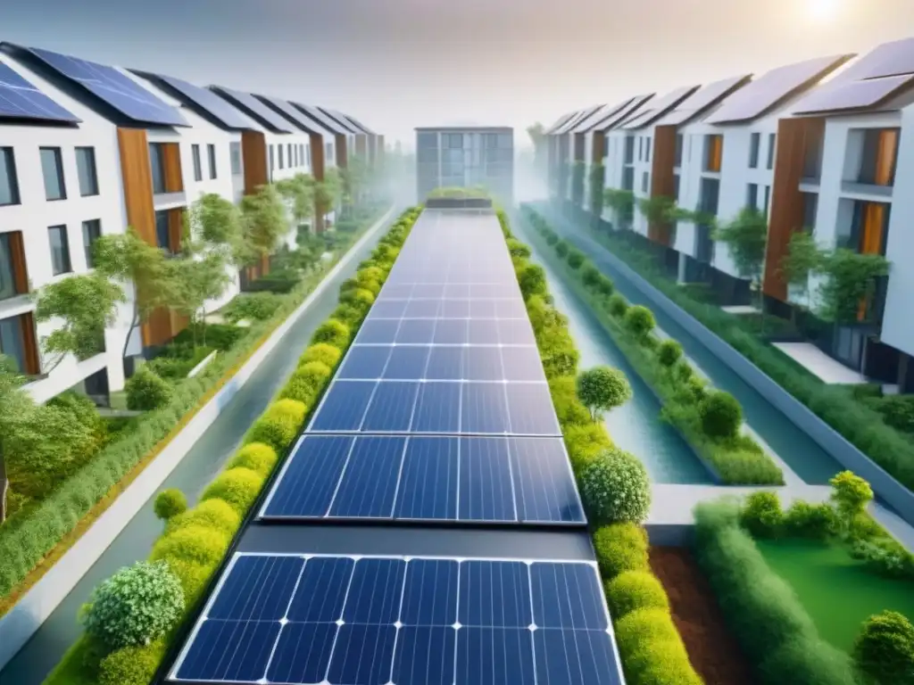 Desarrollo inmobiliario sostenible: innovación y comunidad Innovador desarrollo inmobiliario sostenible rodeado de naturaleza, con actividades eco y evaluación riesgos ambientales inversión inmobiliaria