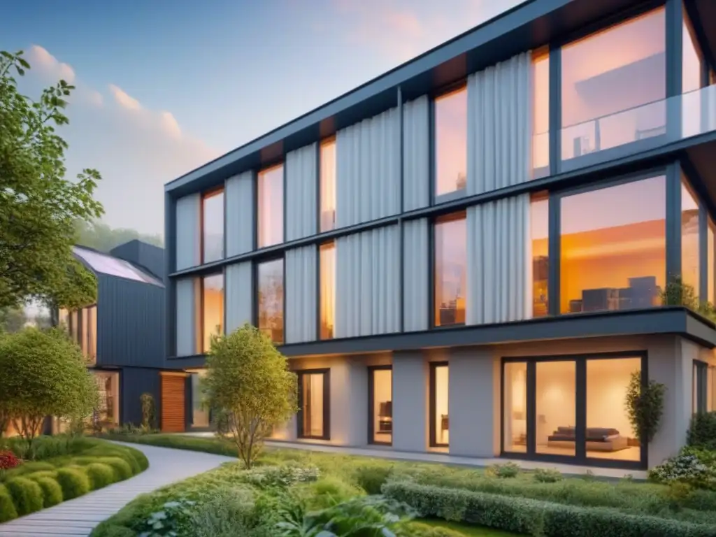 Innovadora arquitectura ecoamigable con aislamiento térmico integrado Un innovador edificio ecológico con soluciones de aislamiento térmico integradas, arquitectura sostenible y vegetación