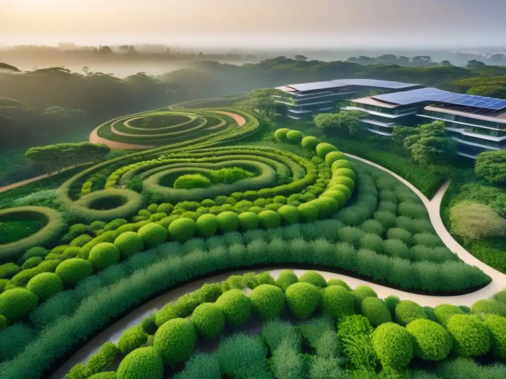 Proyecto inmobiliario sostenible: arquitectura moderna en armonía con la naturaleza Un innovador proyecto de diseño inmobiliario sostenible y ecológico integrado con exuberantes espacios verdes