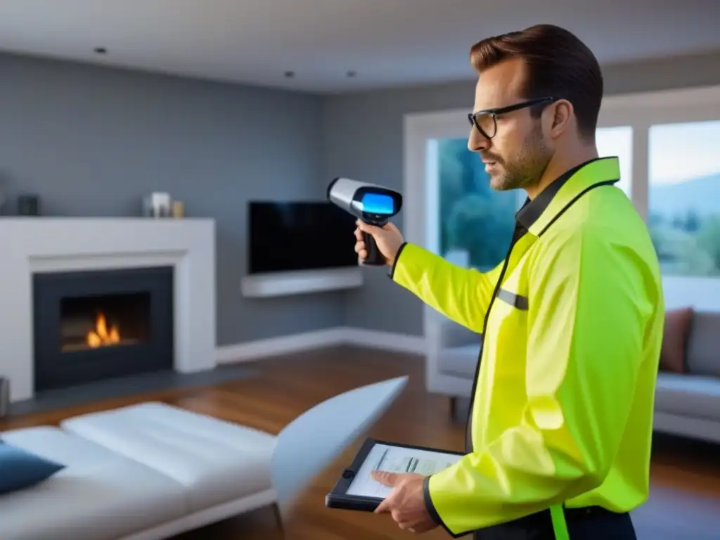 Inspección detallada de casa con herramientas de alta tecnología Inspectores de viviendas estrategias inversión: Inspección detallada con herramientas de alta tecnología en sala luminosa