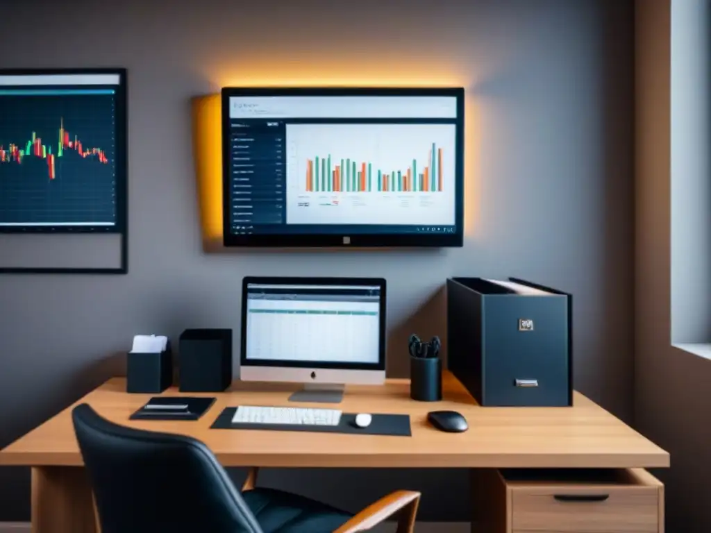 Oficina financiera moderna para inversores inmobiliarios Inspiradora planificación financiera para inversionistas inmobiliarios en un elegante espacio de trabajo moderno
