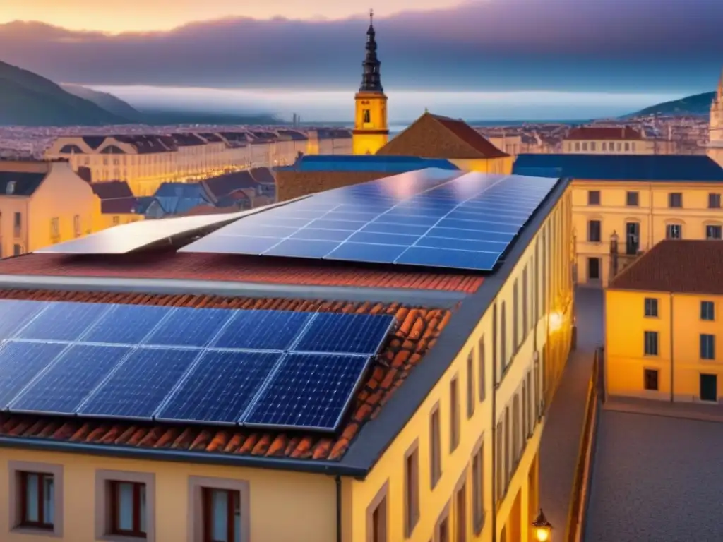 Arquitectura histórica con paneles solares: fusión perfecta La integración de energías renovables efectiva en edificio histórico, uniendo tradición y tecnología solar