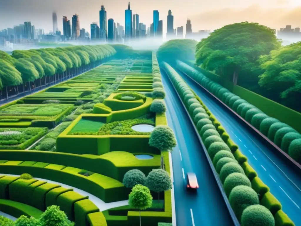 Metrópolis verde: arquitectura sostenible y naturaleza en armonía Una integración perfecta de la naturaleza y arquitectura moderna en áreas metropolitanas, destacando la restauración de paisajes urbanos